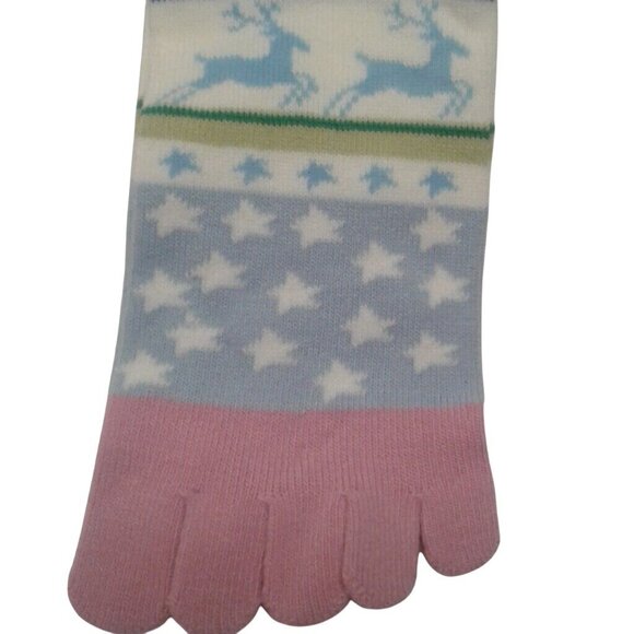 Reindeer One Size Womens Teens Colorful Toe Socks Snowflake Star Pattern NEW - Picture 3 of 4